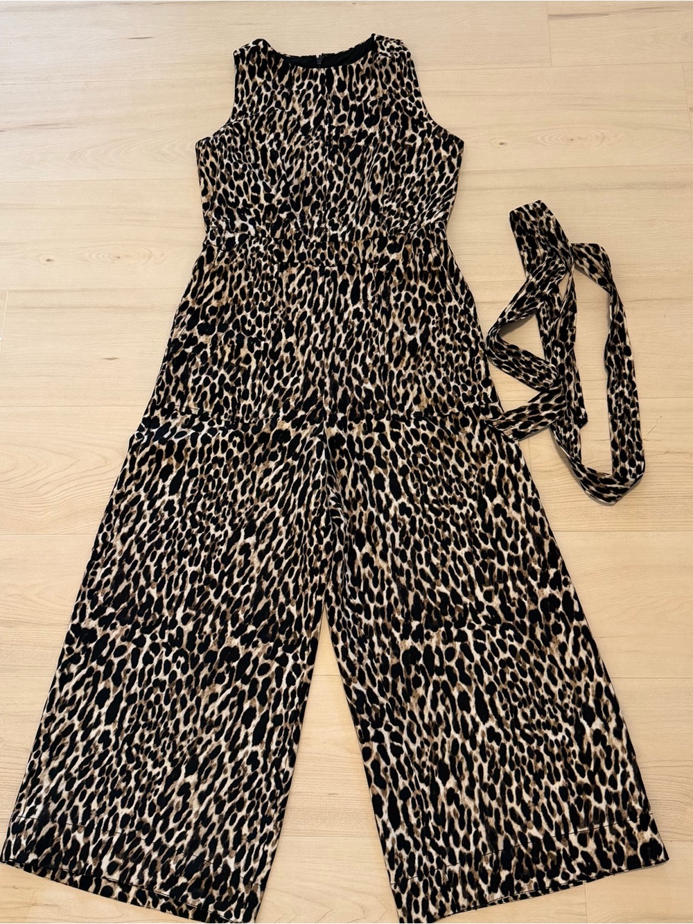 Banana Republic Sleeveless Leopard-Print Wide-Leg Jumpsuit - Black & Tan